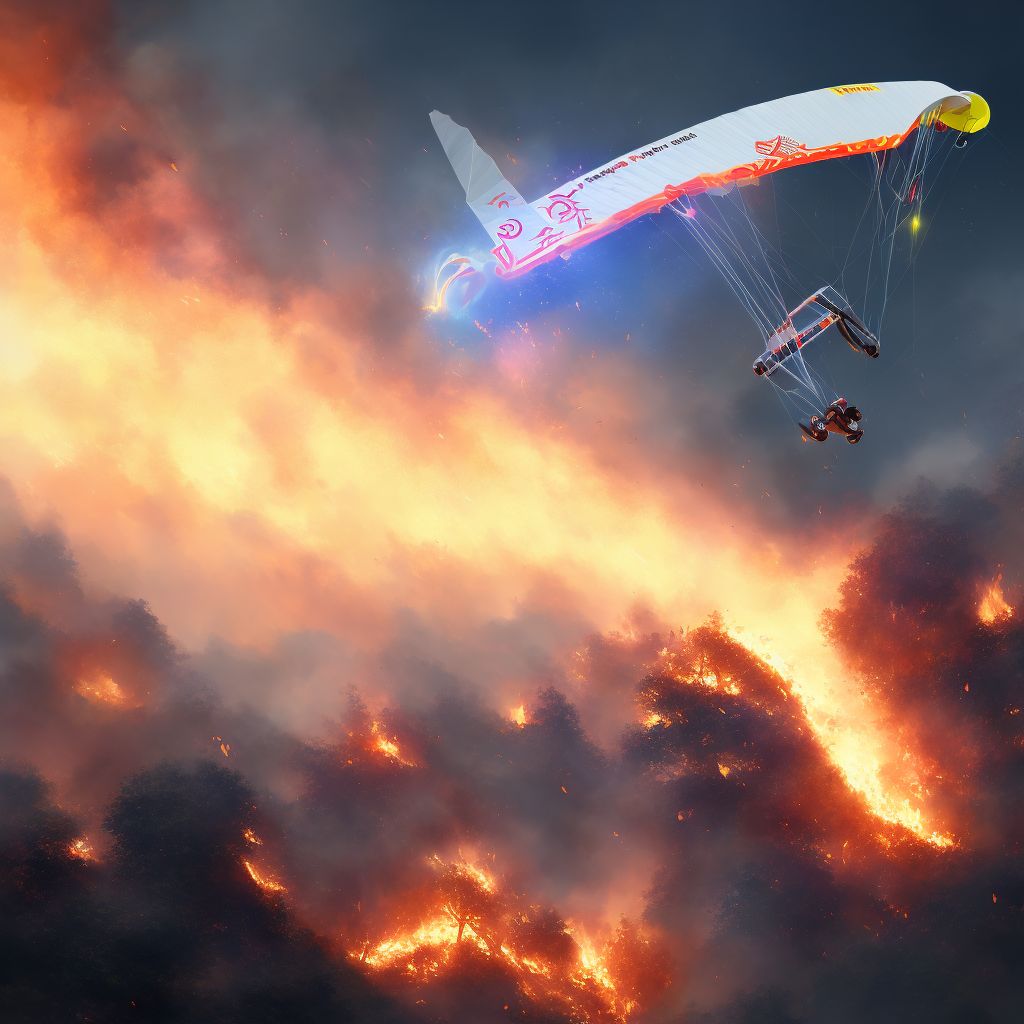 Hang-glider fire injuring occupant, initial encounter digital illustration