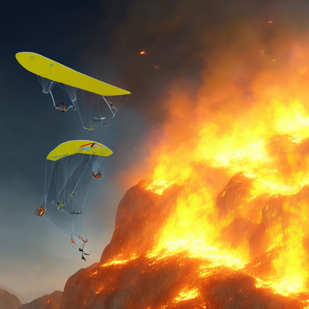 Hang-glider fire injuring occupant, subsequent encounter digital illustration