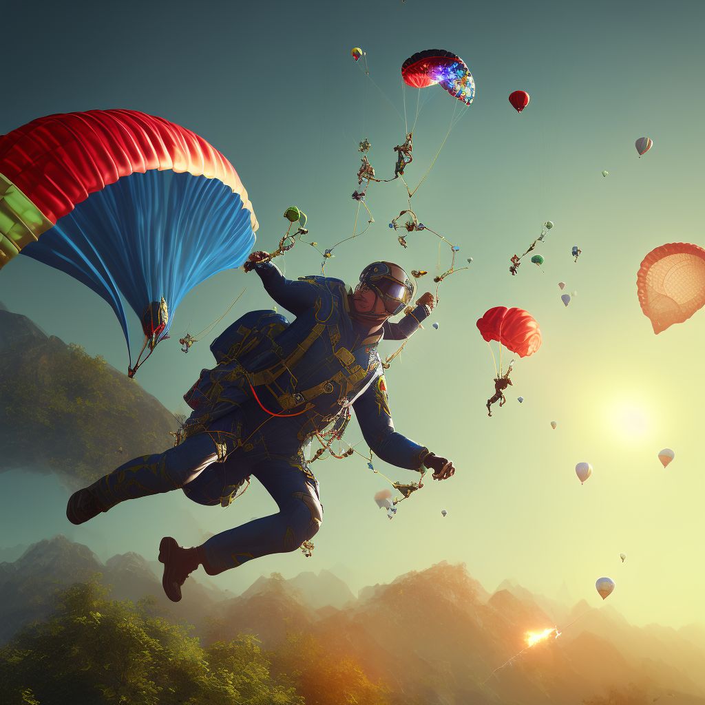 Parachutist entangled in object, initial encounter digital illustration