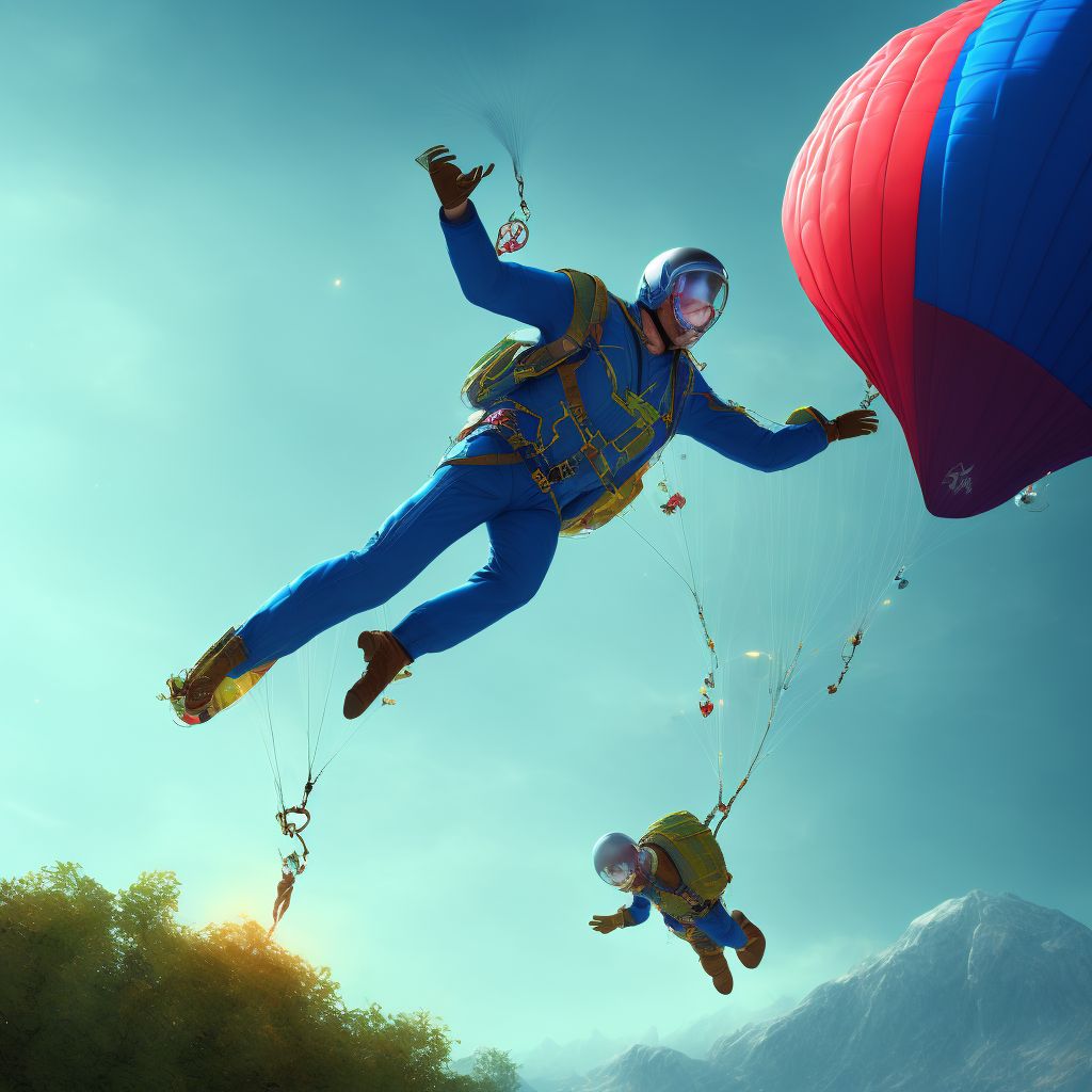 Parachutist entangled in object, subsequent encounter digital illustration