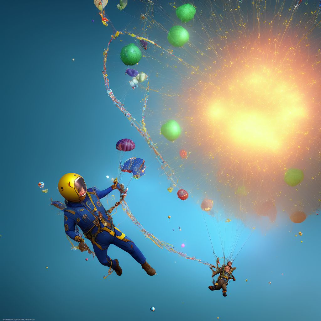 Parachutist entangled in object, sequela digital illustration