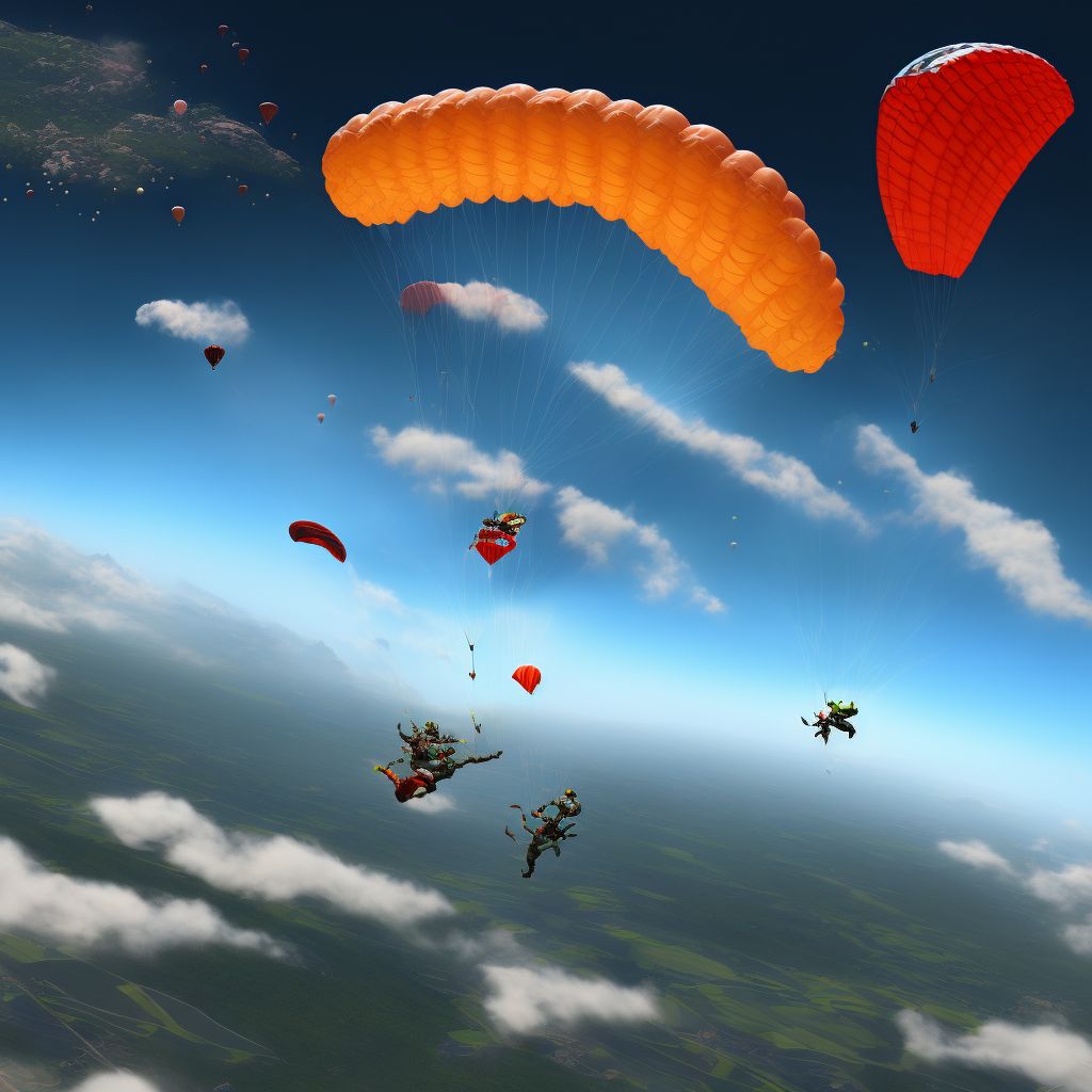 Parachutist injured on landing, initial encounter digital illustration