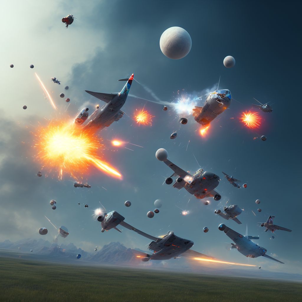 Hit by object falling from aircraft, initial encounter digital illustration