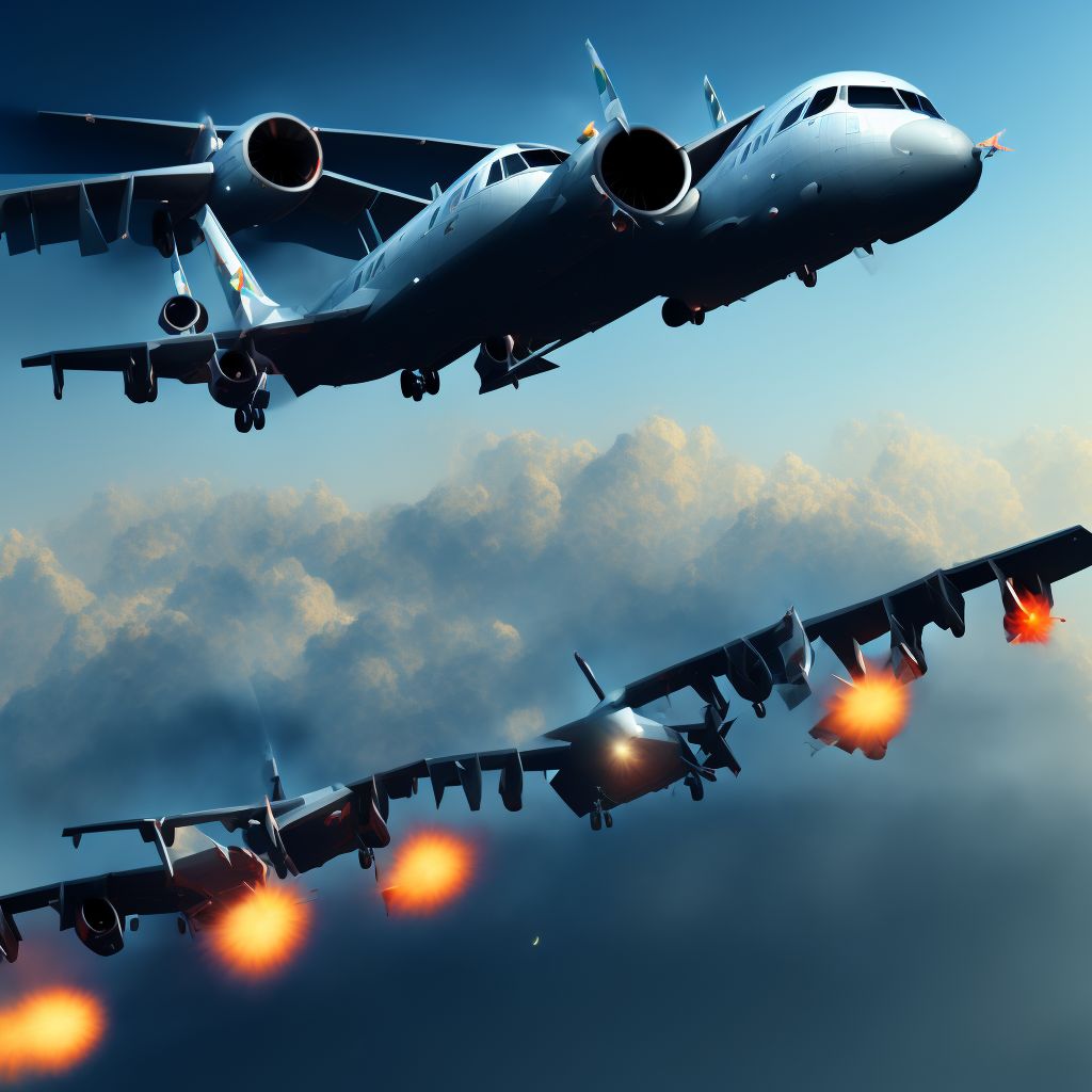 Civilian aircraft involved in air transport accident with military aircraft, subsequent encounter digital illustration