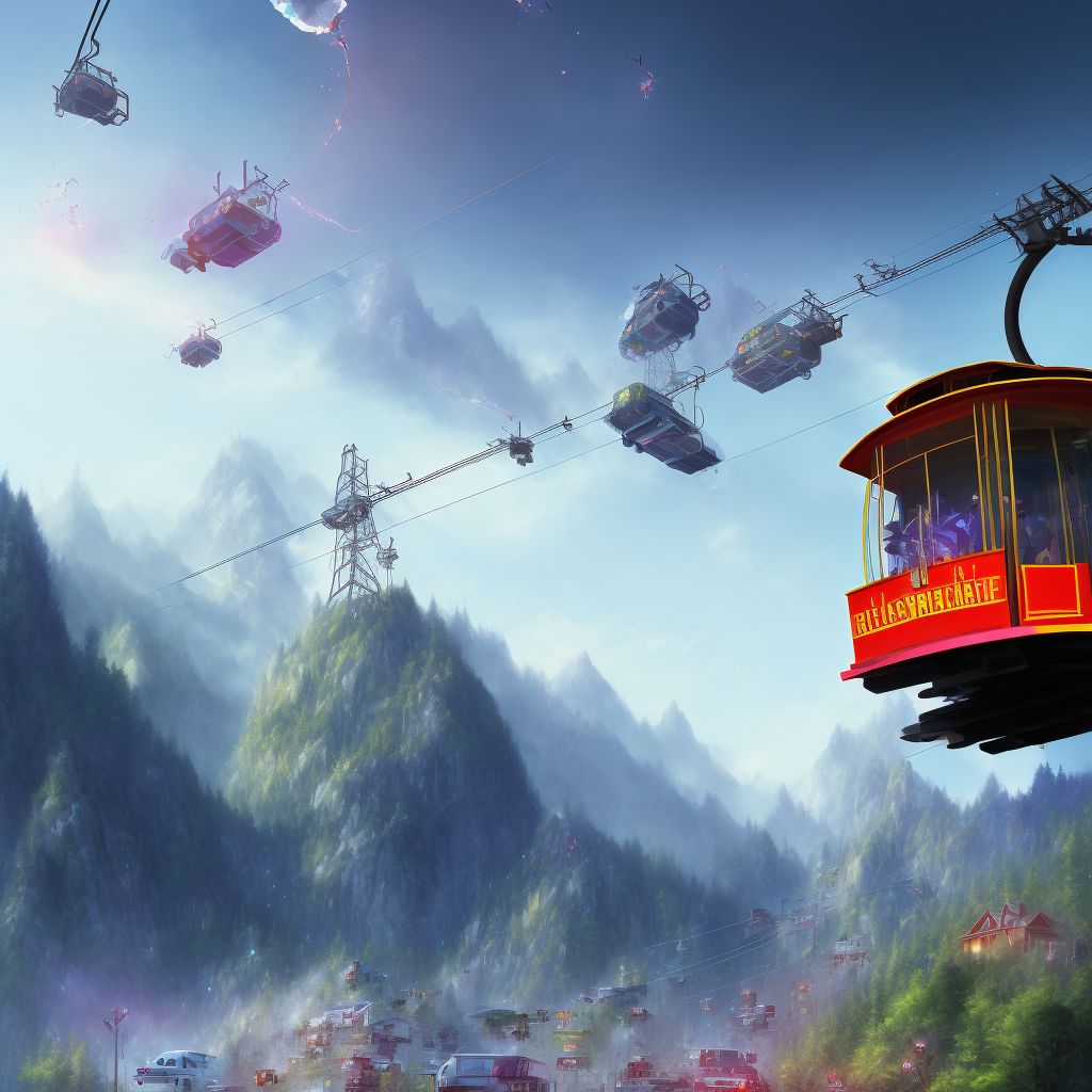 Accident to, on or involving cable-car, not on rails, initial encounter digital illustration