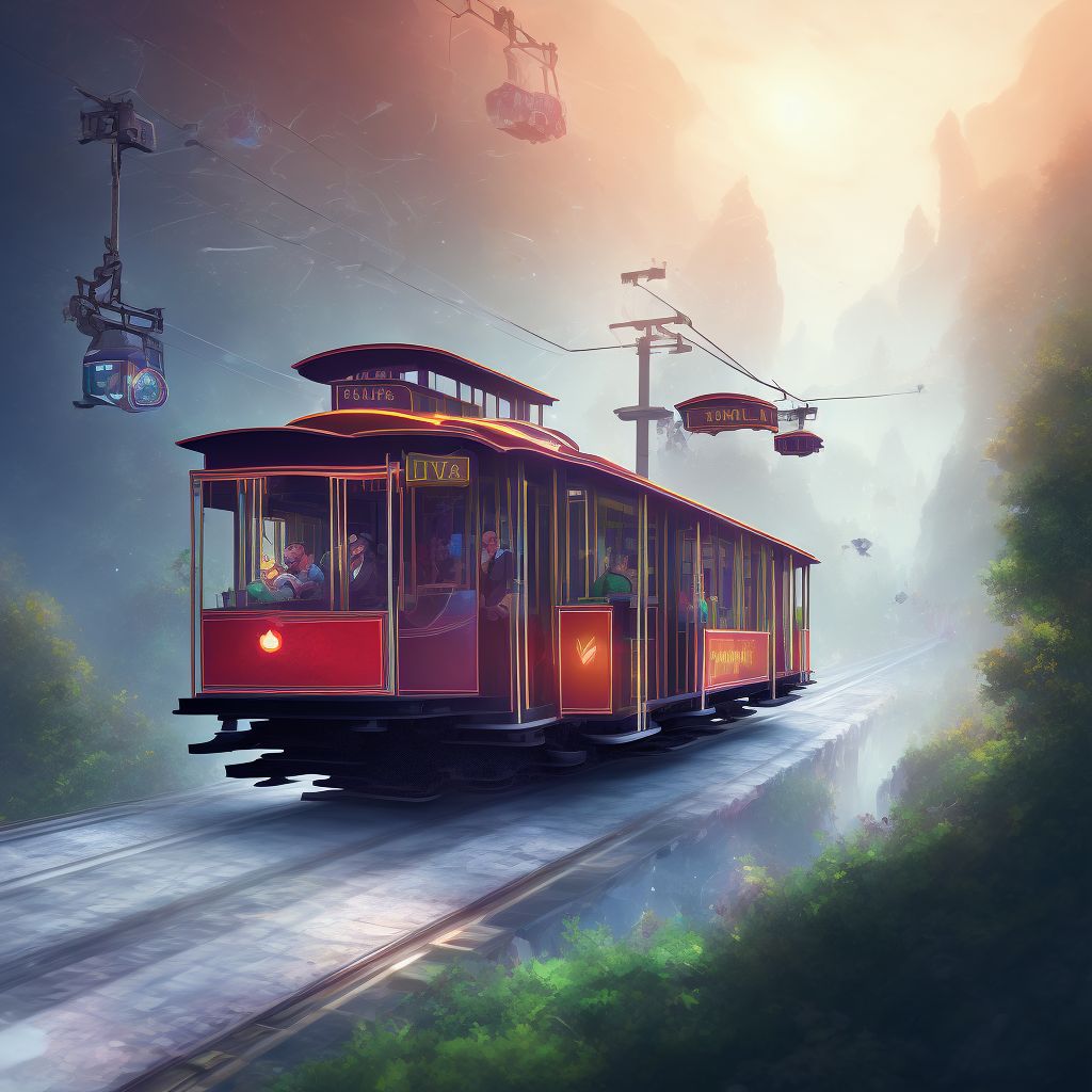 Accident to, on or involving cable-car, not on rails, sequela digital illustration