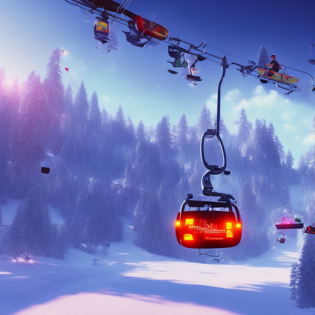 Accident to, on or involving ski lift, sequela digital illustration