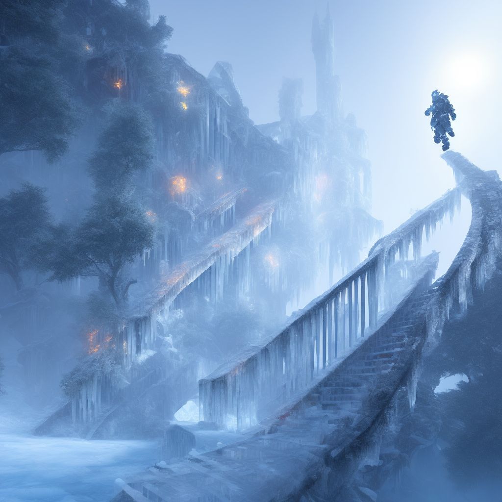 Fall from stairs and steps due to ice and snow, initial encounter digital illustration