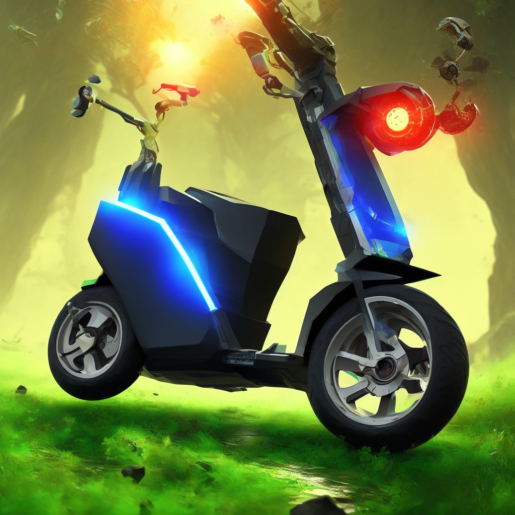 Fall from non-moving motorized mobility scooter, subsequent encounter digital illustration