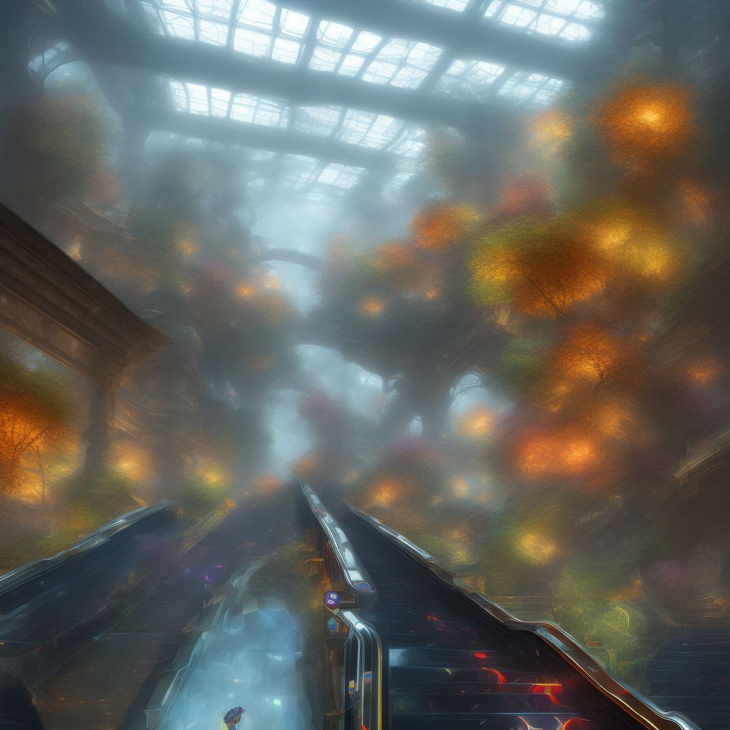 Fall (on)(from) escalator, subsequent encounter digital illustration