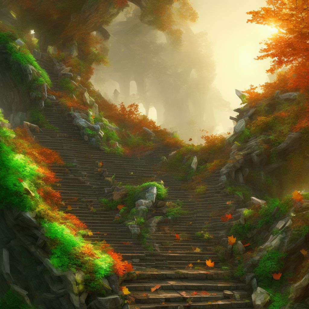 Fall (on) (from) unspecified stairs and steps, sequela digital illustration