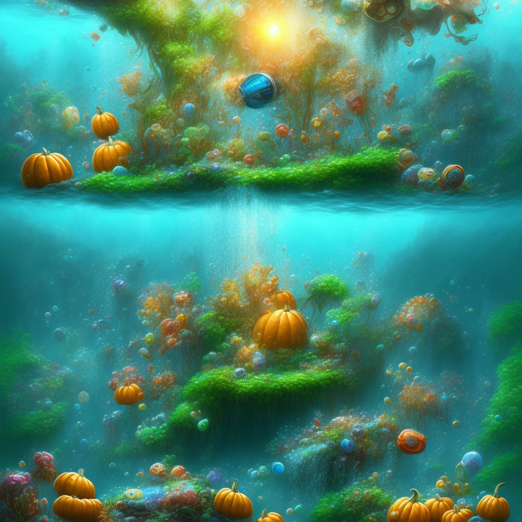 Fall into natural body of water striking bottom causing drowning and submersion, sequela digital illustration