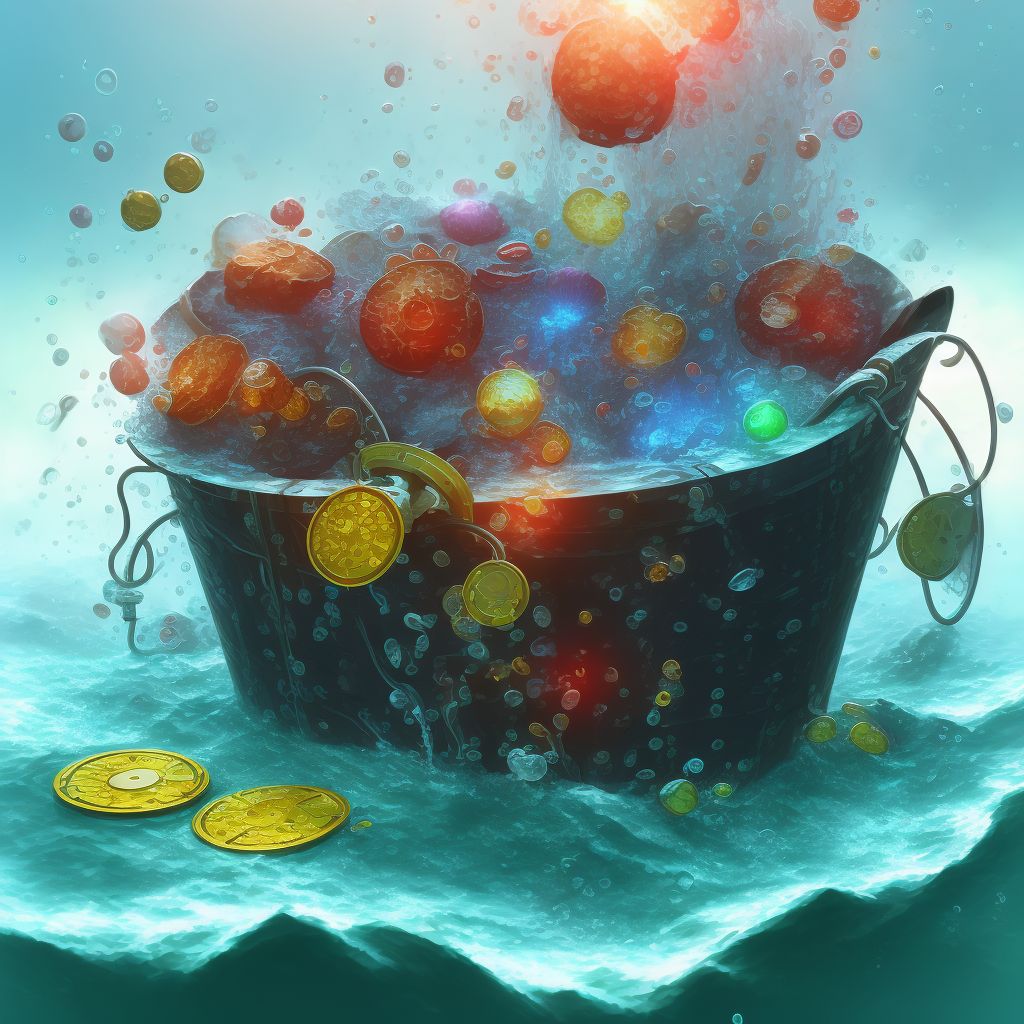 Fall in (into) bucket of water causing drowning and submersion, sequela digital illustration