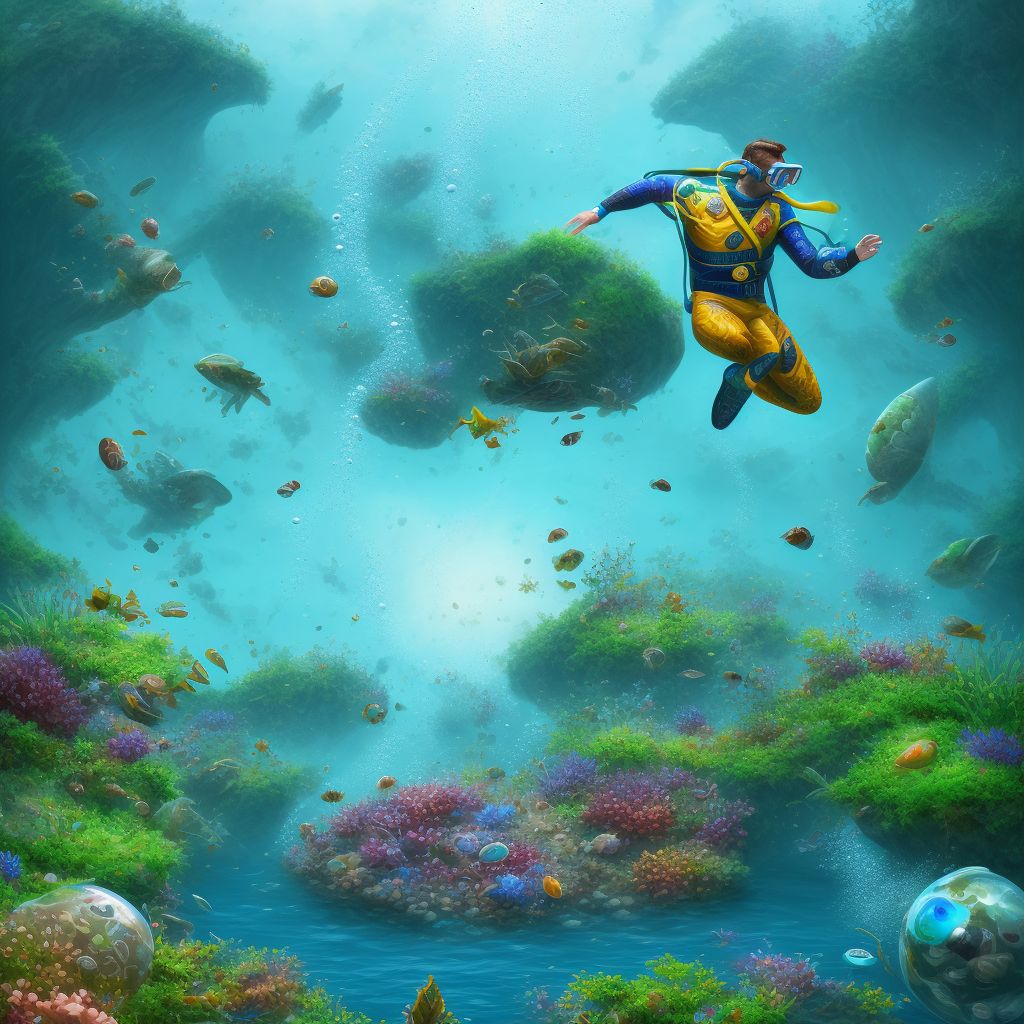 Jumping or diving into natural body of water striking water surface causing other injury, sequela digital illustration