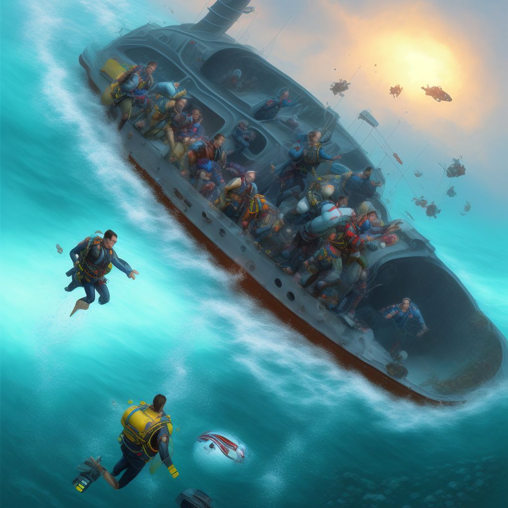 Jumping or diving from boat striking bottom causing drowning and submersion, sequela digital illustration