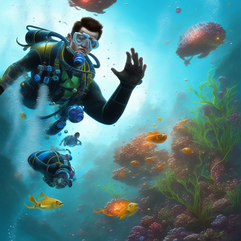 Jumping or diving into other water striking wall causing drowning and submersion, sequela digital illustration