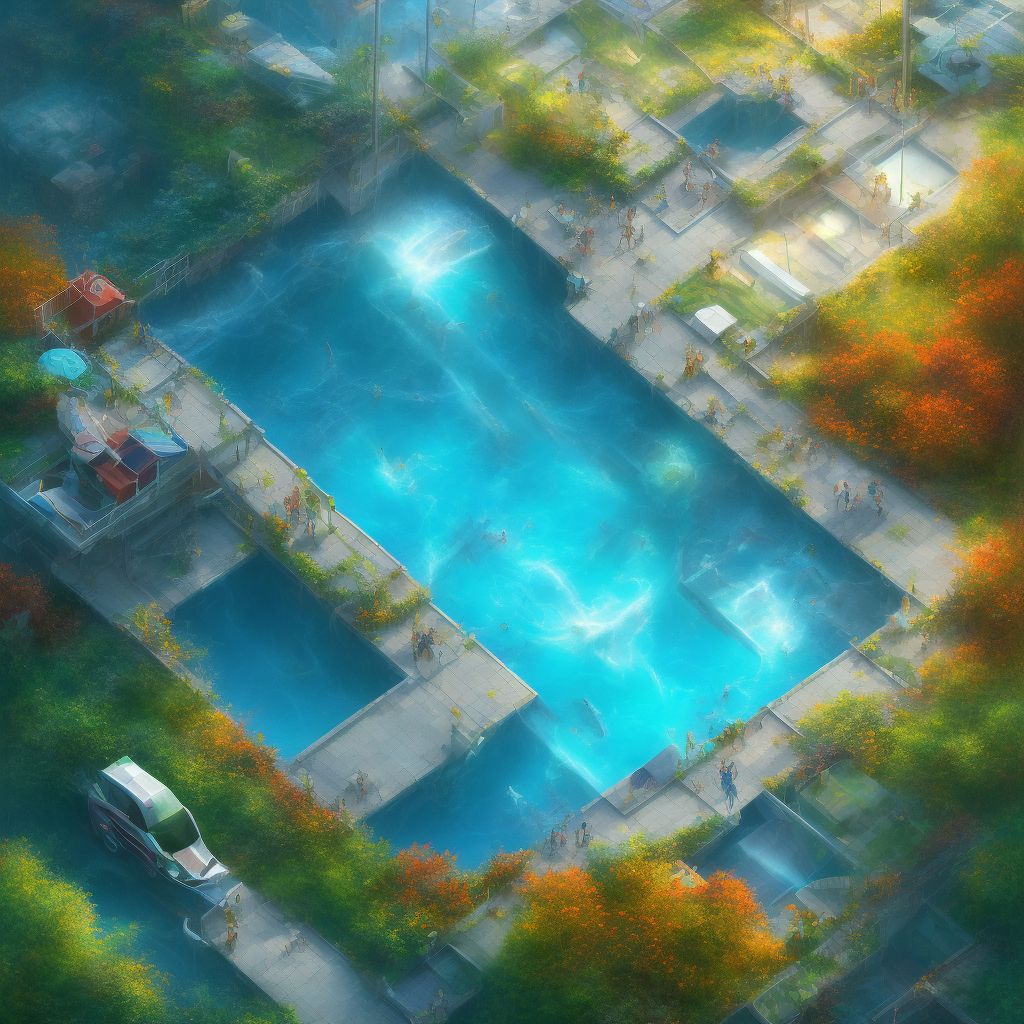 Fall into empty swimming pool, initial encounter digital illustration