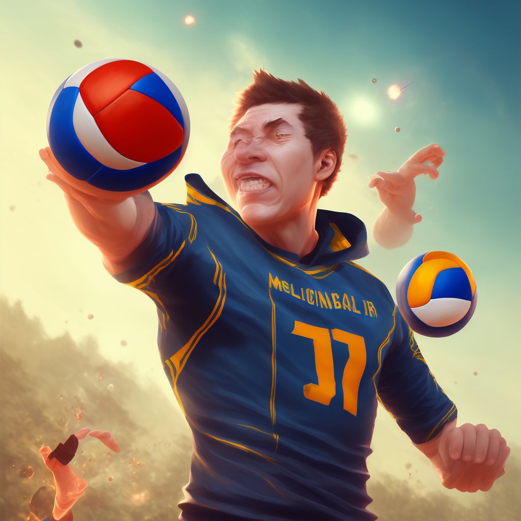 Struck by volleyball, initial encounter digital illustration