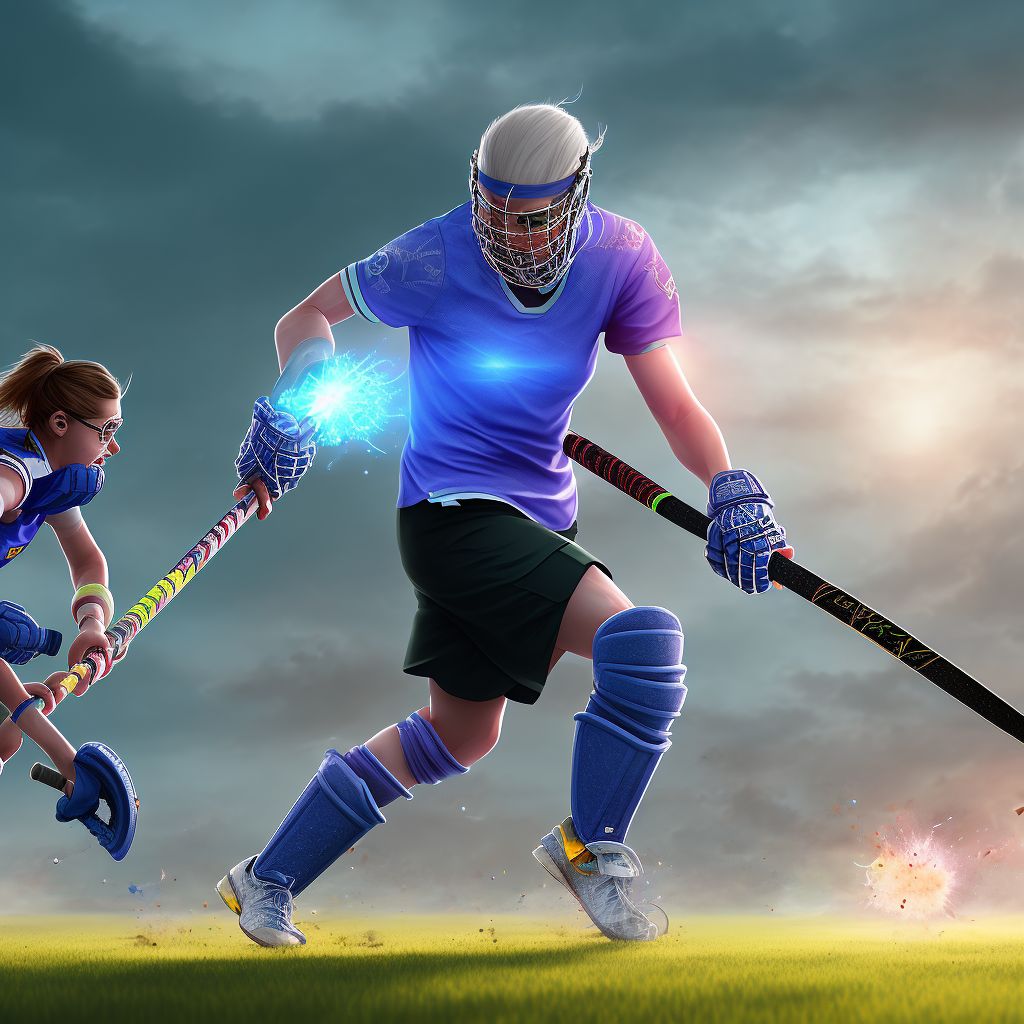 Struck by field hockey stick, subsequent encounter digital illustration