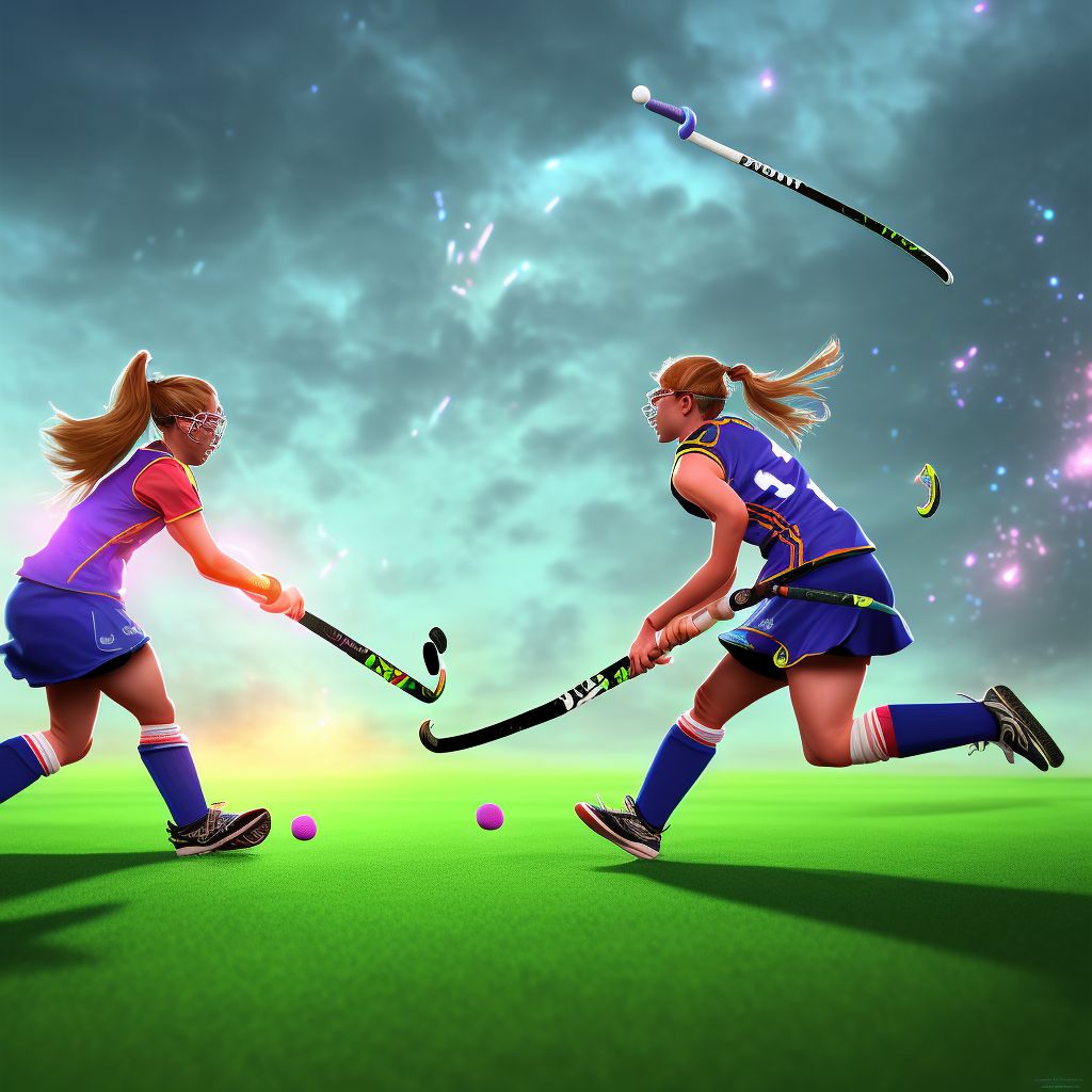 Struck by field hockey puck, sequela digital illustration