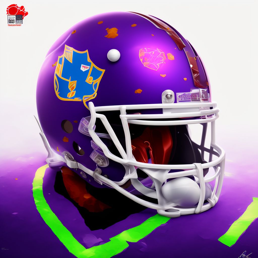 Striking against or struck by football helmet, subsequent encounter digital illustration