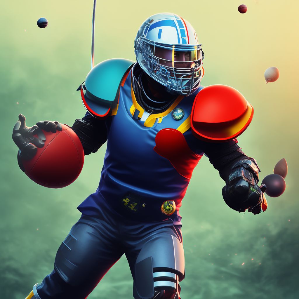 Striking against or struck by other sports equipment, initial encounter digital illustration