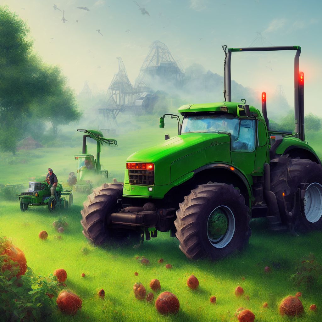 Contact with agricultural transport vehicle in stationary use, initial encounter digital illustration