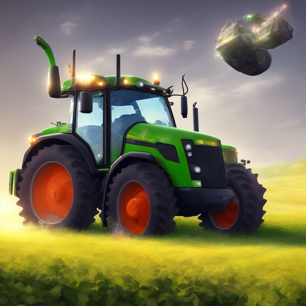 Contact with agricultural transport vehicle in stationary use, sequela digital illustration