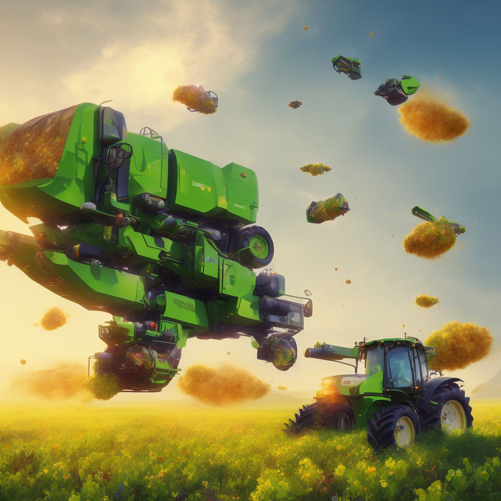 Contact with unspecified agricultural machinery, subsequent encounter digital illustration