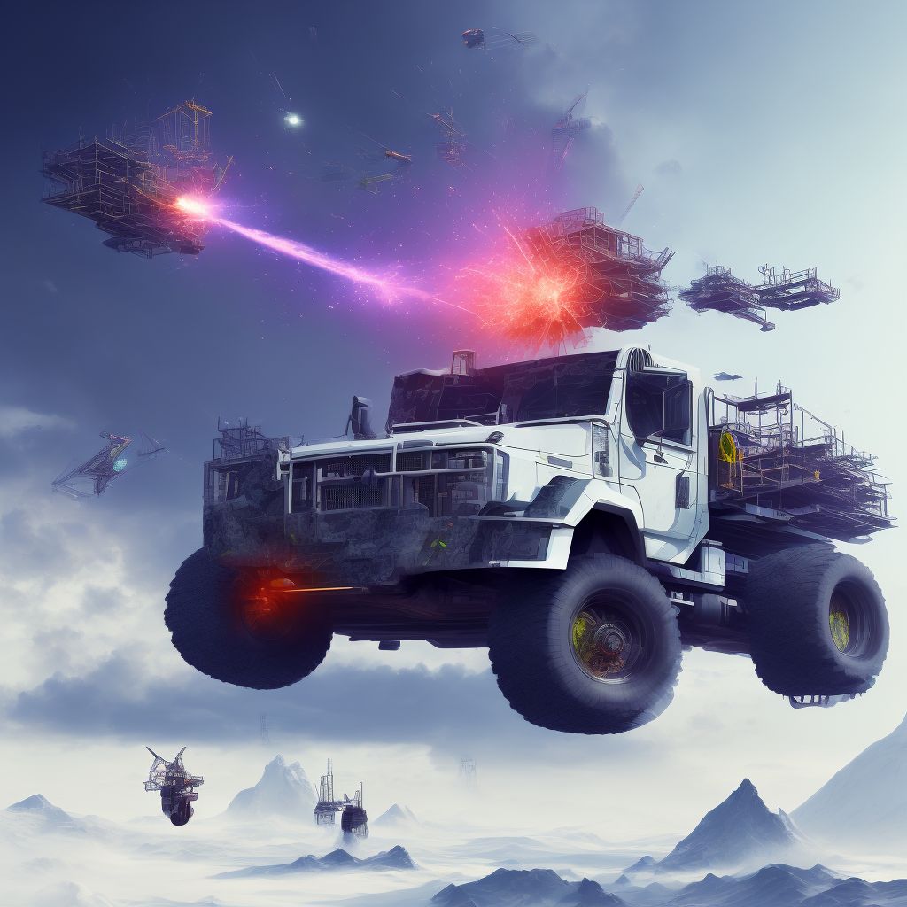 Contact with special construction vehicle in stationary use, initial encounter digital illustration