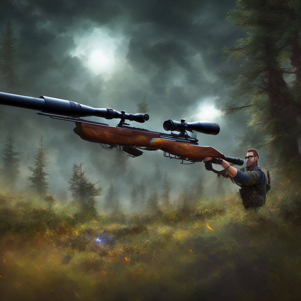 Accidental discharge of hunting rifle, initial encounter digital illustration