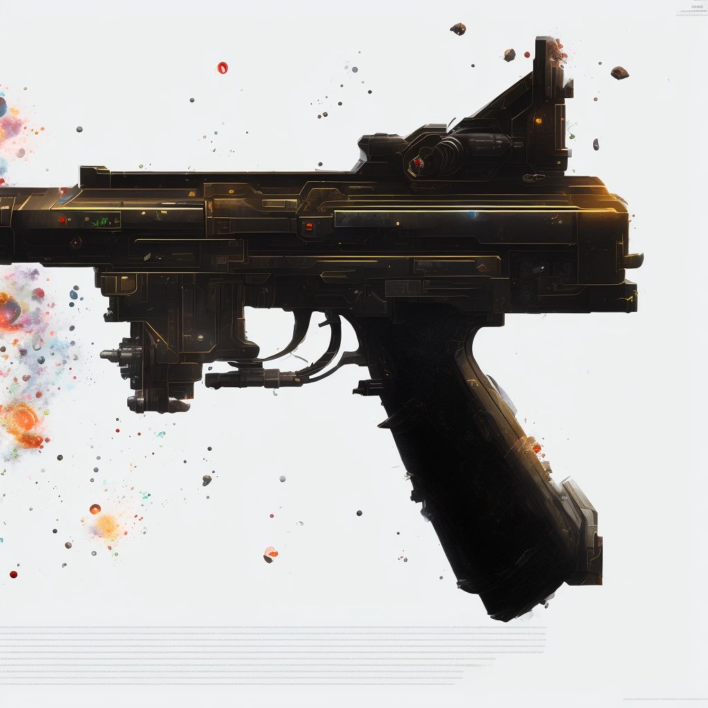 Accidental discharge of machine gun, sequela digital illustration