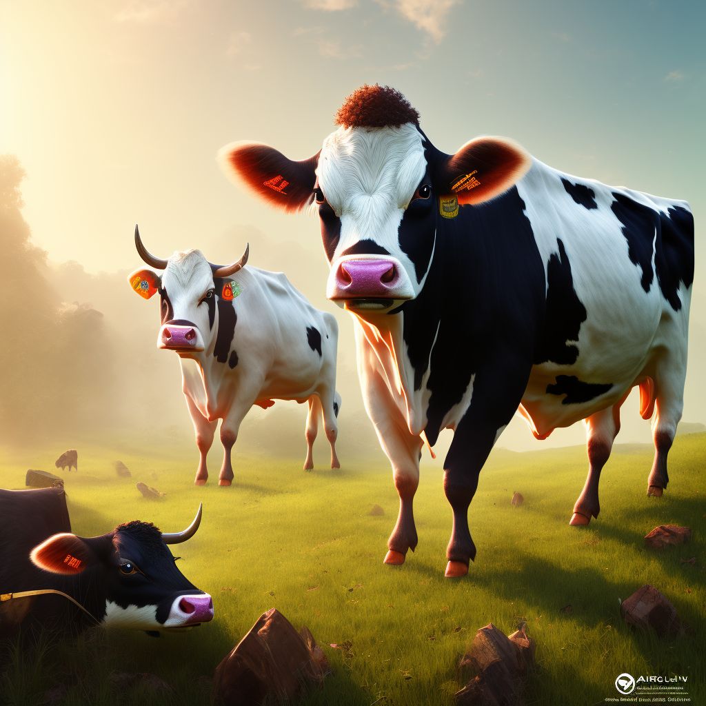 Struck by cow, sequela digital illustration