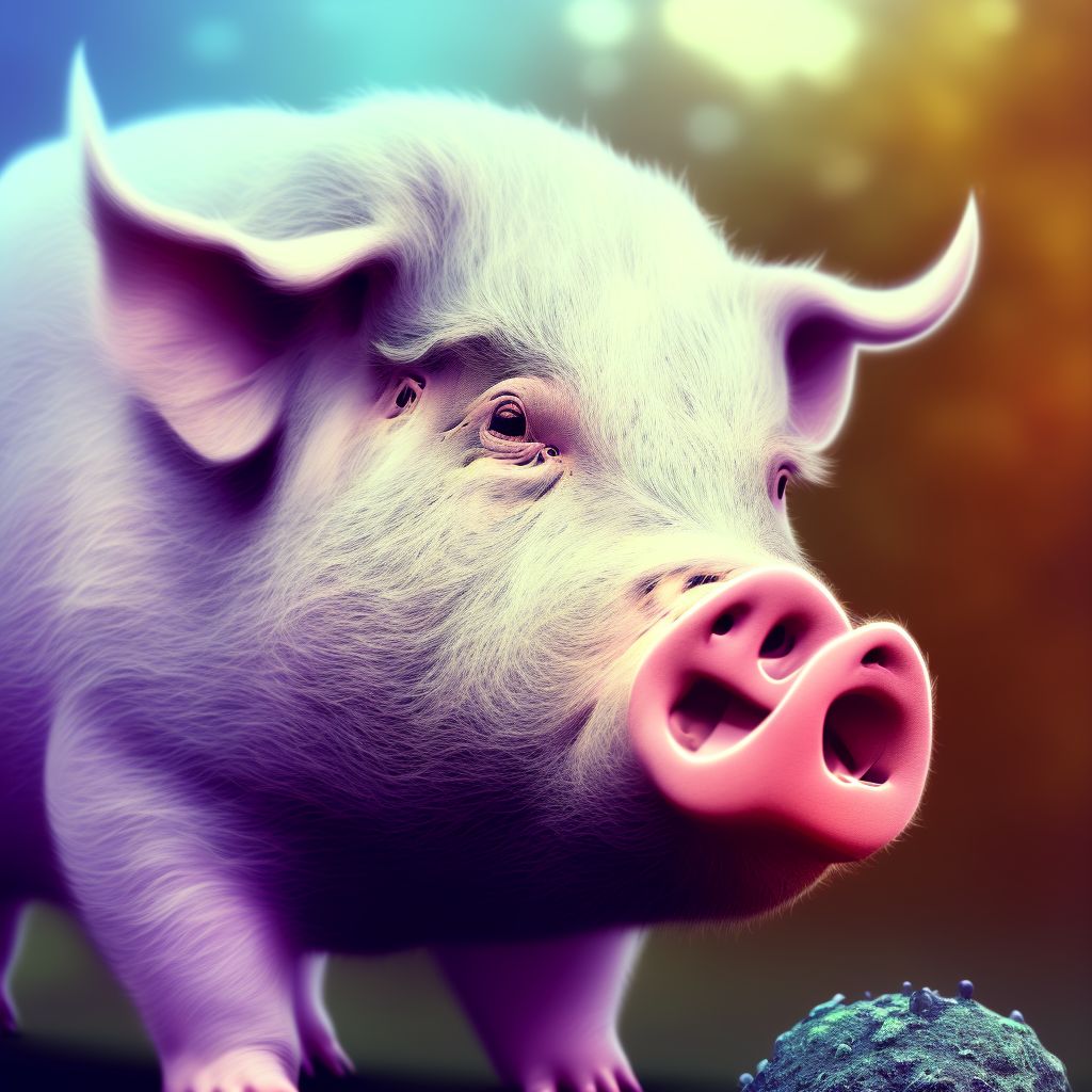 Bitten by pig, subsequent encounter digital illustration