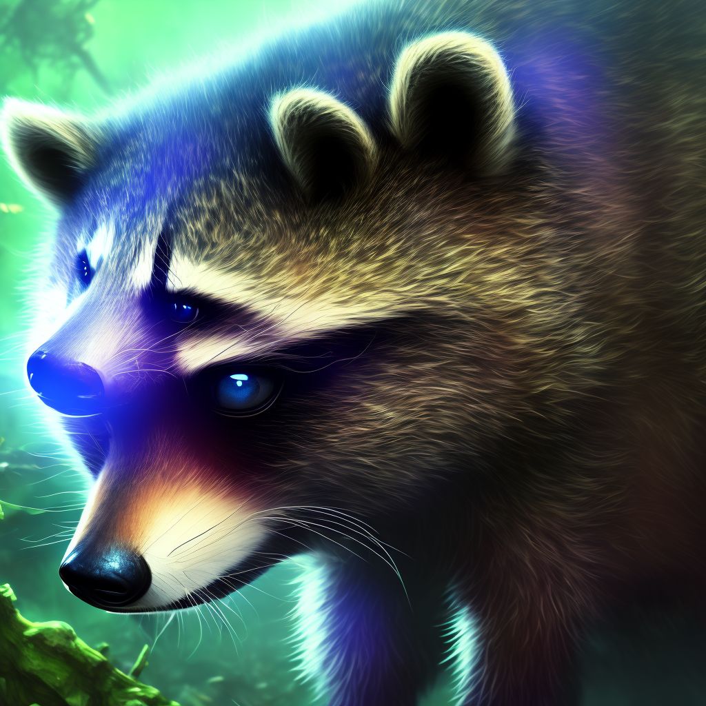 Struck by raccoon, initial encounter digital illustration