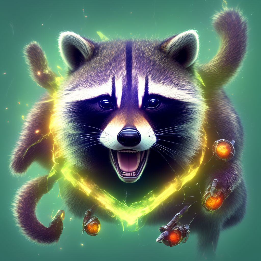 Struck by raccoon, sequela digital illustration