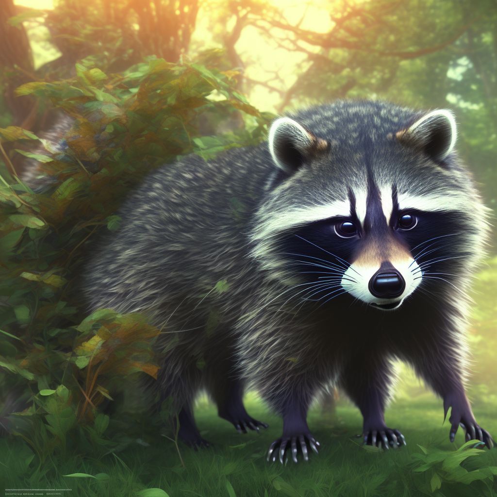 Other contact with raccoon, initial encounter digital illustration