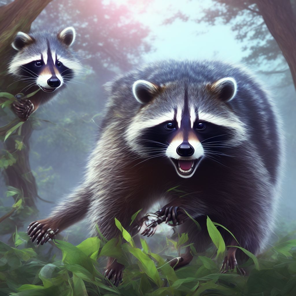 Other contact with raccoon, subsequent encounter digital illustration