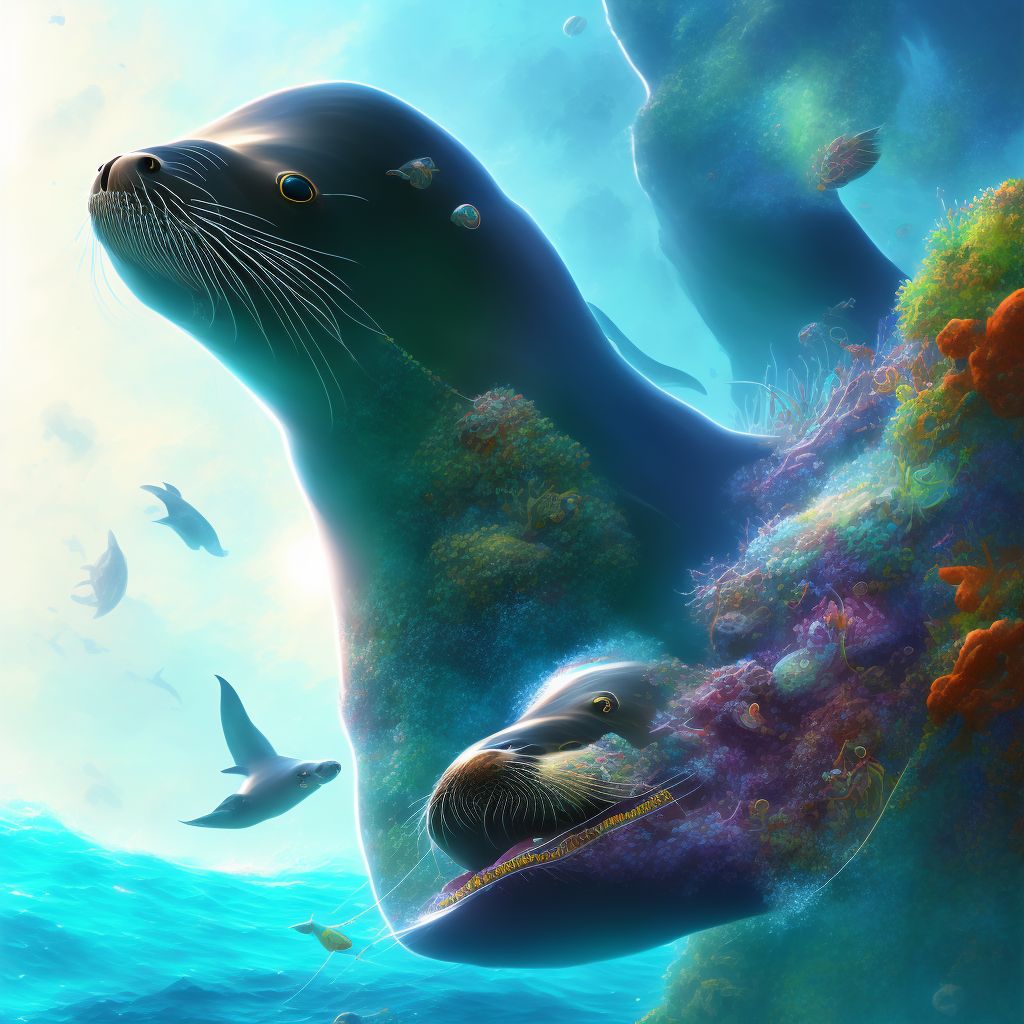 Bitten by sea lion, sequela digital illustration