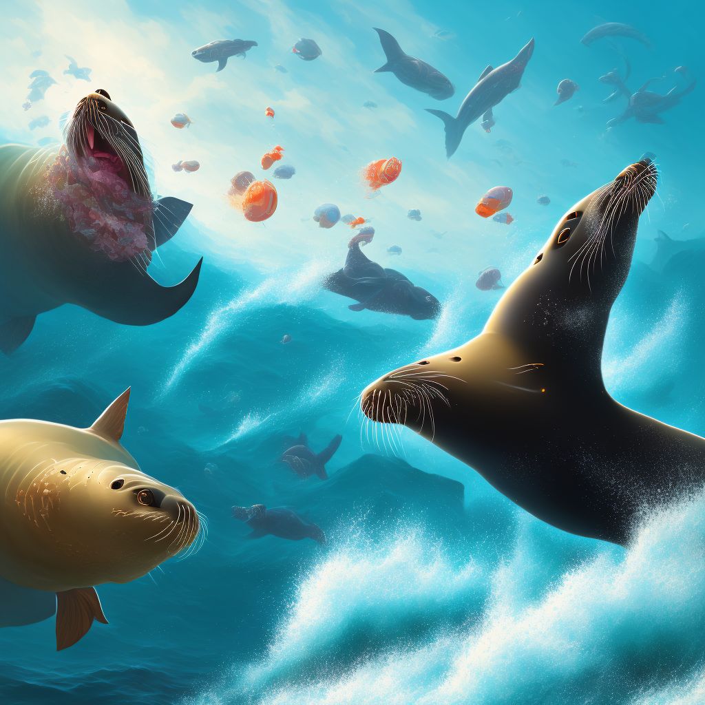 Struck by sea lion, subsequent encounter digital illustration