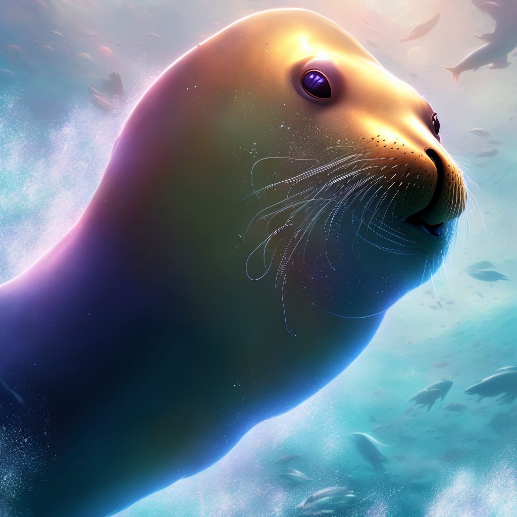 Struck by sea lion, sequela digital illustration