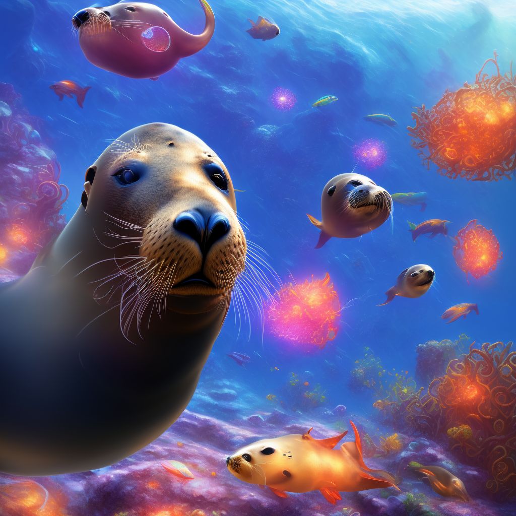 Other contact with sea lion, initial encounter digital illustration