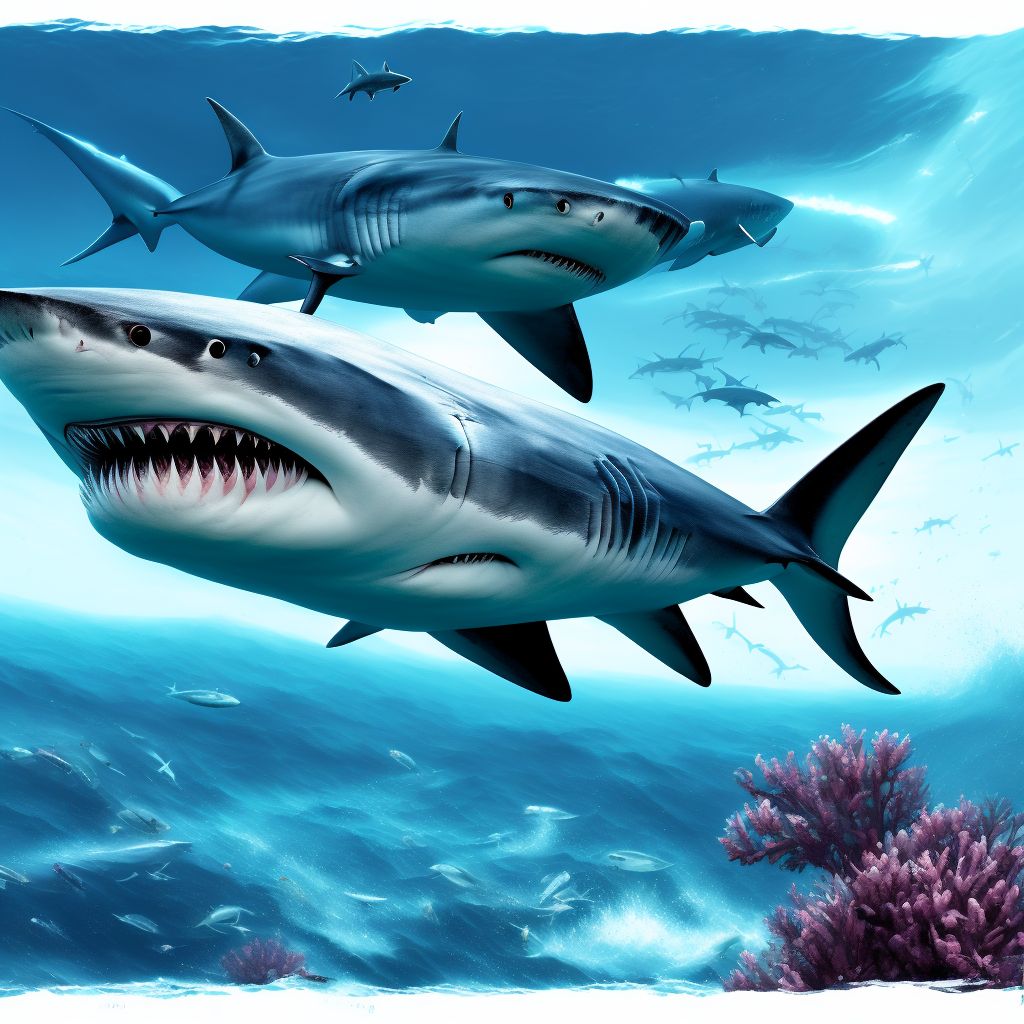 Struck by shark, subsequent encounter digital illustration