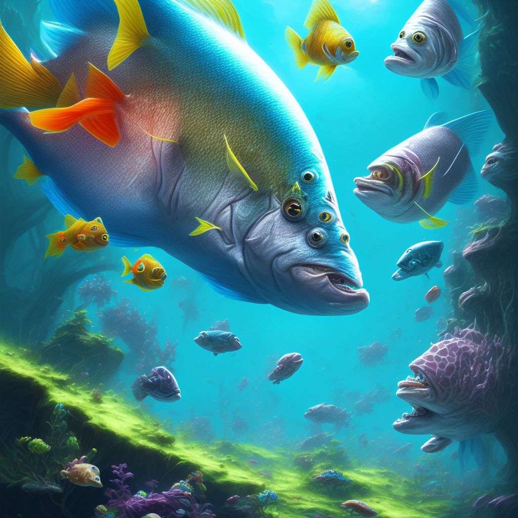 Struck by other fish, initial encounter digital illustration