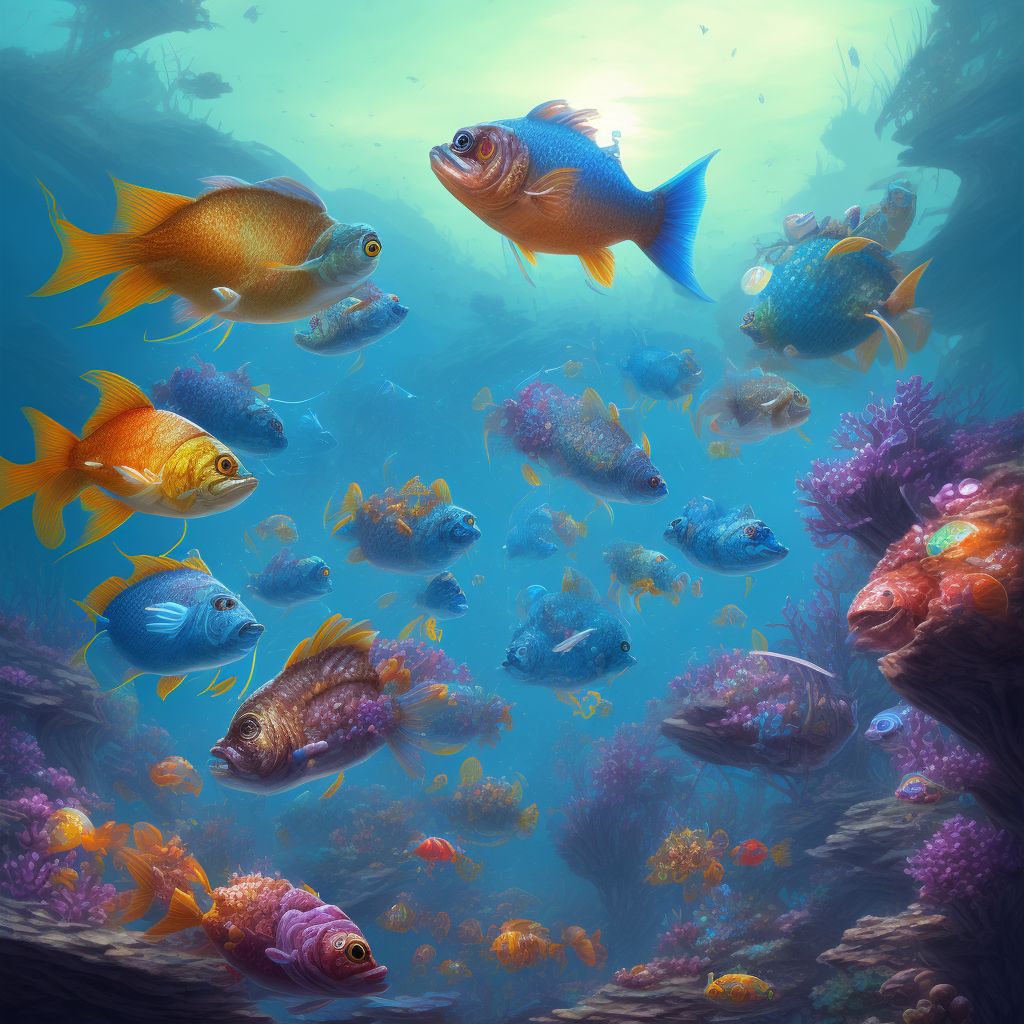 Struck by other fish, sequela digital illustration