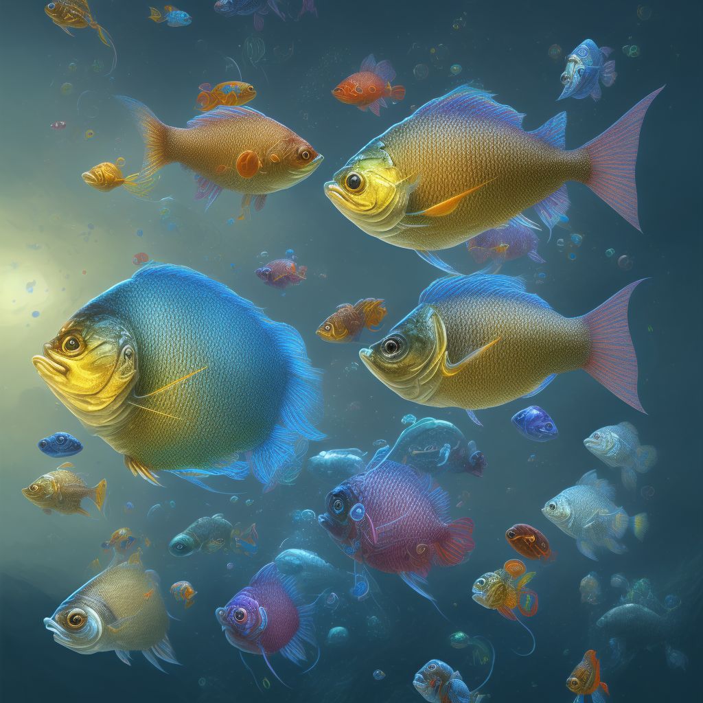 Other contact with other fish, sequela digital illustration