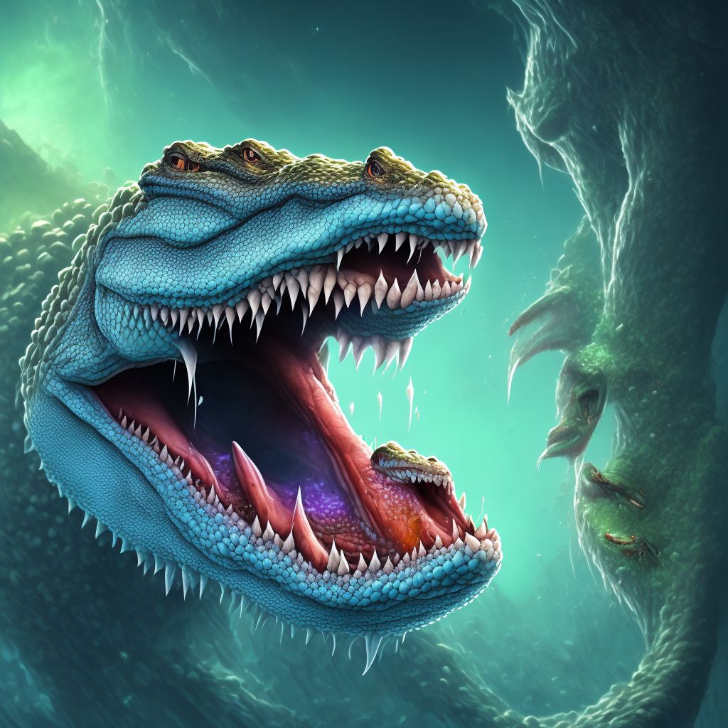 Bitten by alligator, sequela digital illustration