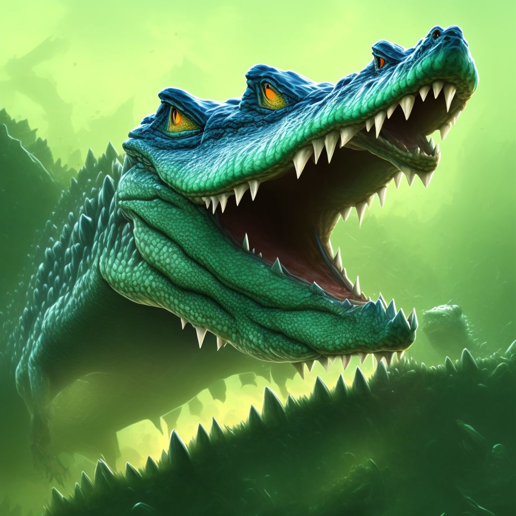 Struck by alligator, subsequent encounter digital illustration