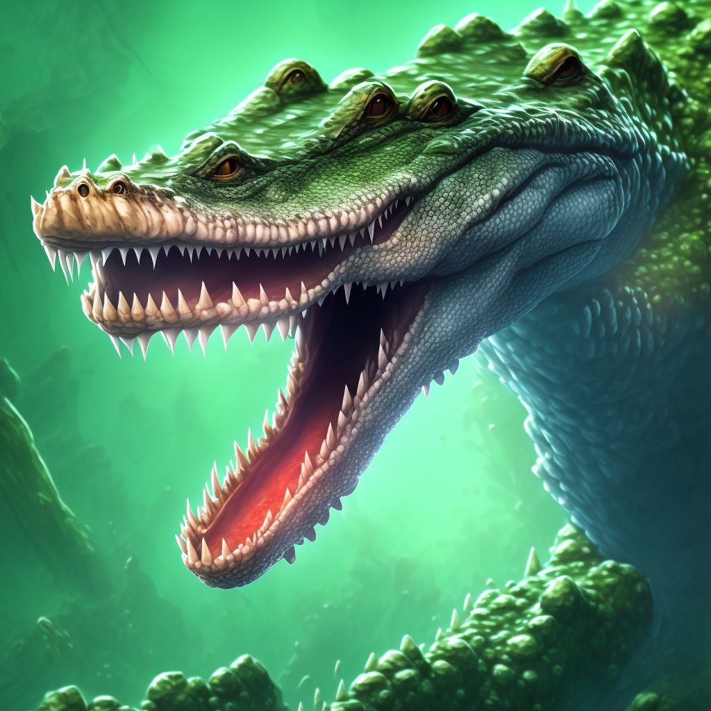 Struck by alligator, sequela digital illustration