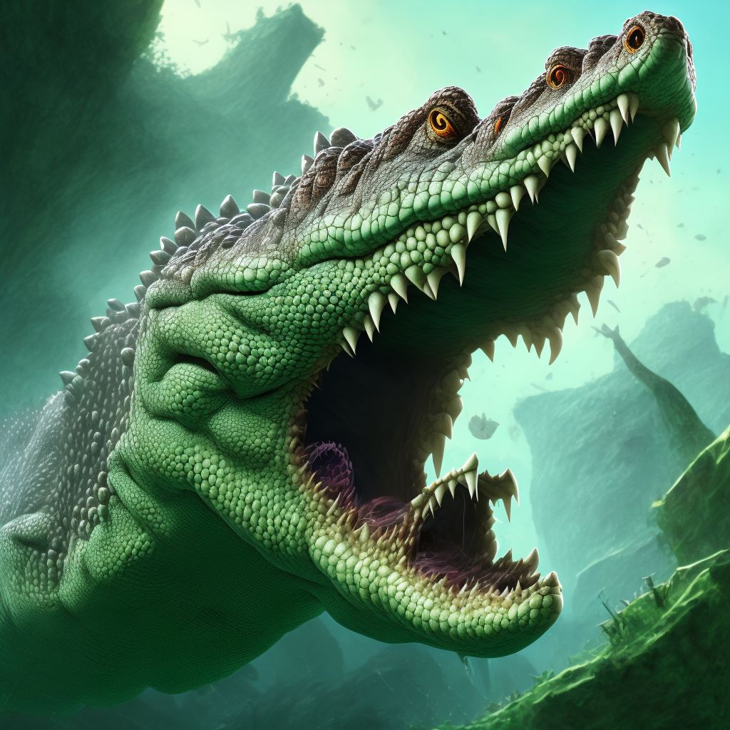 Bitten by crocodile, initial encounter digital illustration